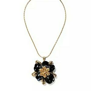 NY & Co Black and Gold Flower Pendant Necklace